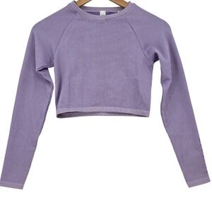 Aerie Womens S Thermal Knit Long Sleeve Crop Top in Lilac Purple NWT
